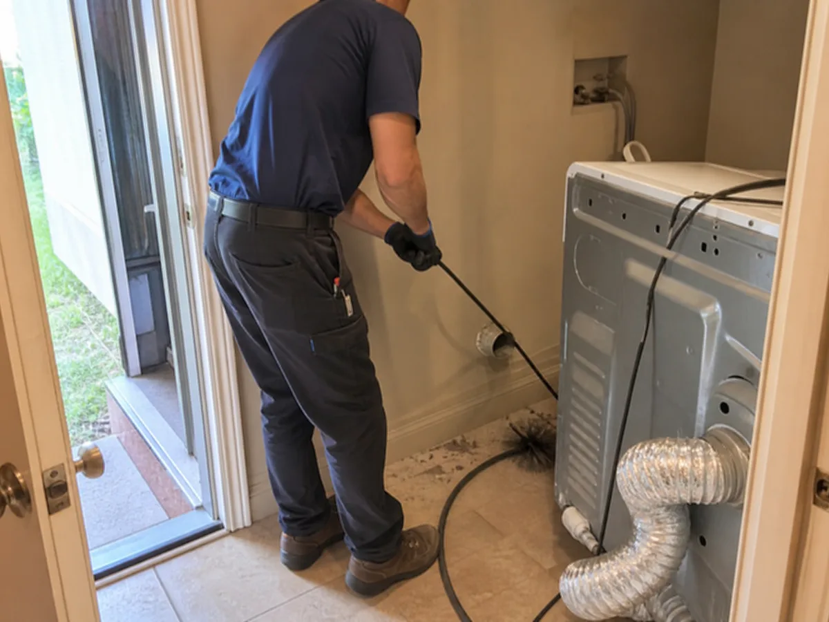 dryer vent cleaning technician on the job in La Mesa, CA